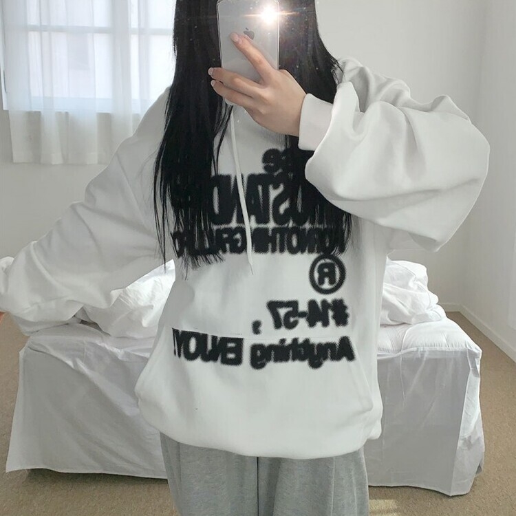 리오스 스프레이 레터링 프린팅 남녀공용 루즈 맨투맨 후드티 3color 화이트