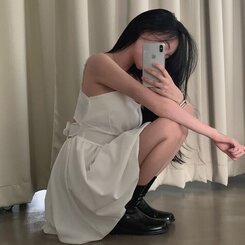 ミニワンピース バックリボンノースリーブバルーンミニワンピース IVORY