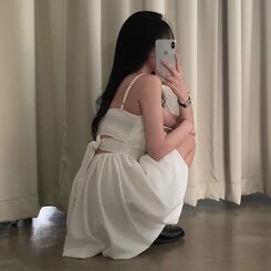 ミニワンピース バックリボンノースリーブバルーンミニワンピース IVORY