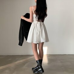 ミニワンピース バックリボンノースリーブバルーンミニワンピース IVORY