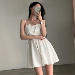 ミニワンピース バックリボンノースリーブバルーンミニワンピース IVORY