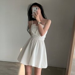 ミニワンピース バックリボンノースリーブバルーンミニワンピース IVORY