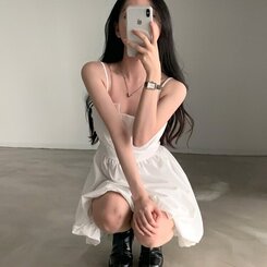 ミニワンピース バックリボンノースリーブバルーンミニワンピース IVORY