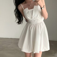ミニワンピース バックリボンノースリーブバルーンミニワンピース IVORY