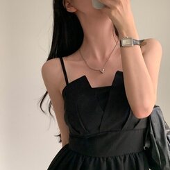 ミニワンピース バックリボンノースリーブバルーンミニワンピース BLACK