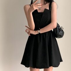ミニワンピース バックリボンノースリーブバルーンミニワンピース BLACK