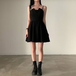 ミニワンピース バックリボンノースリーブバルーンミニワンピース BLACK