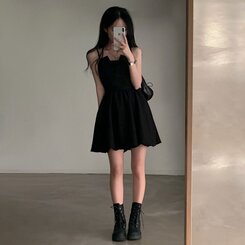 ミニワンピース バックリボンノースリーブバルーンミニワンピース BLACK