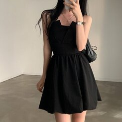 ミニワンピース バックリボンノースリーブバルーンミニワンピース BLACK