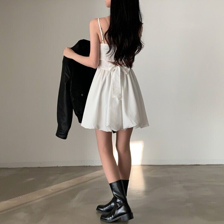 バックリボンノースリーブバルーンミニワンピース IVORY