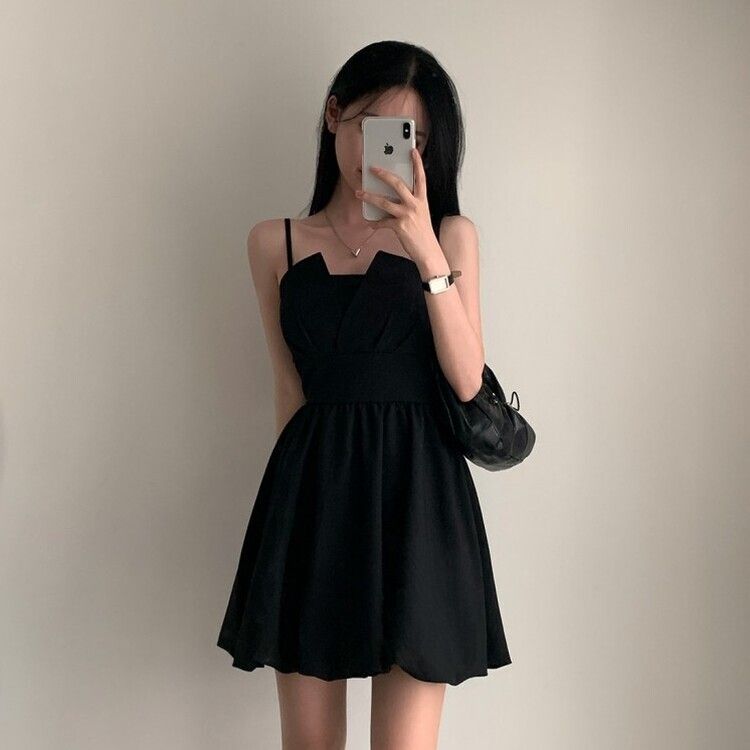 バックリボンノースリーブバルーンミニワンピース BLACK