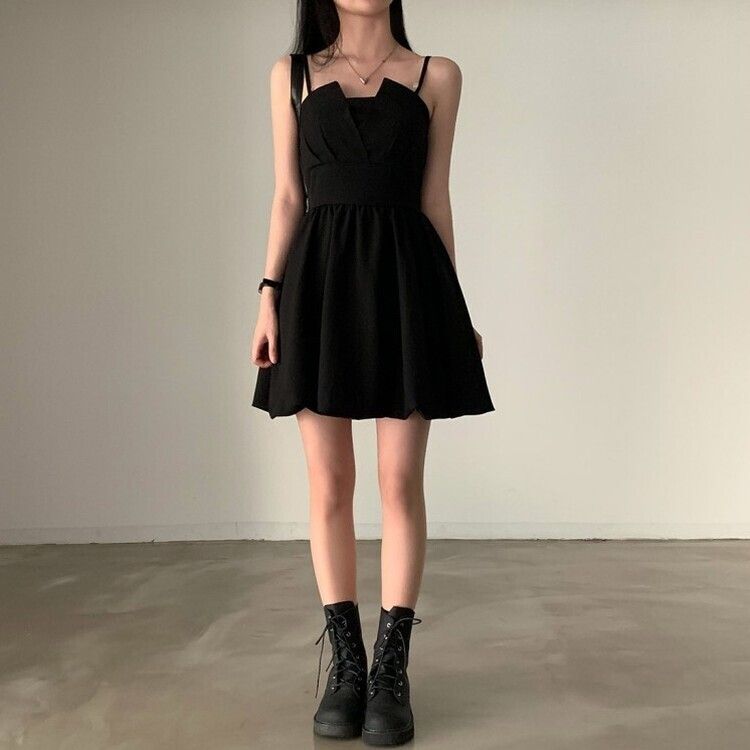 バックリボンノースリーブバルーンミニワンピース BLACK