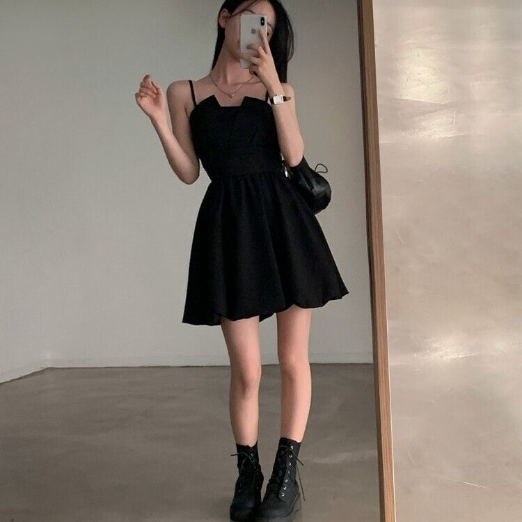 バックリボンノースリーブバルーンミニワンピース BLACK
