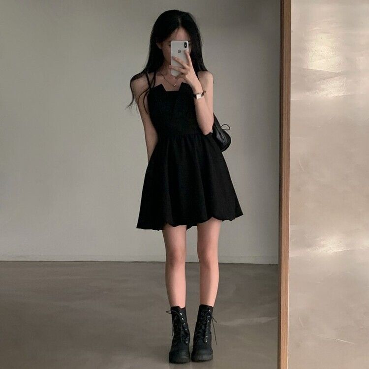 バックリボンノースリーブバルーンミニワンピース BLACK