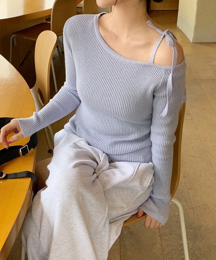  セレクト♡オフショルダー リブニット オフショルダー リブ ニット トップス