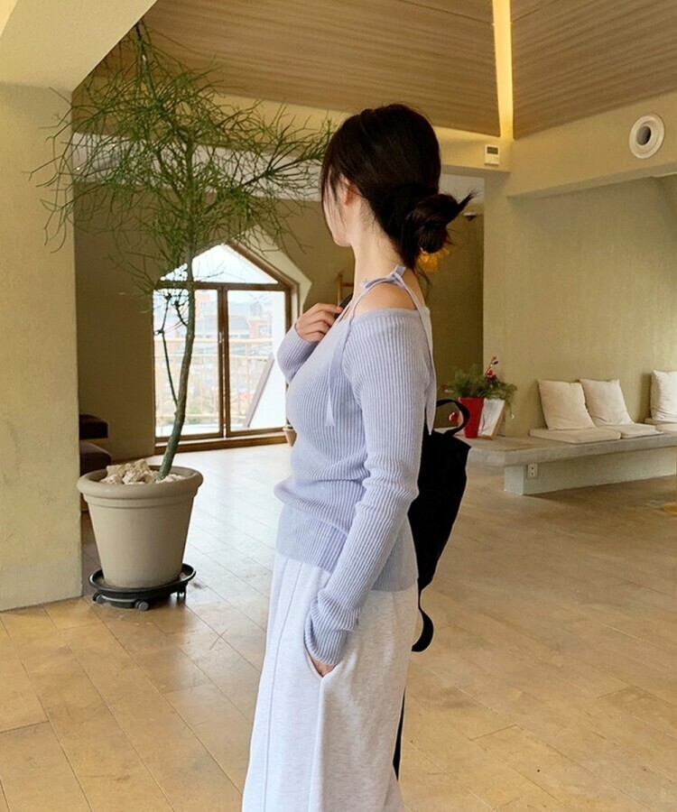 Andequal グリッターリブニット オフショルダー Andequal グリッター