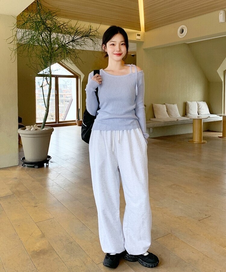 Paloma wool オフショルダーリブニット ブルー paloma wool ライトブルー リブニット オフショルダー トップス