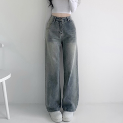 デニム バンディングビンテージウォッシングワイドデニムパンツ LIGHT DENIM