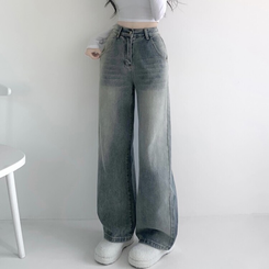 デニム バンディングビンテージウォッシングワイドデニムパンツ LIGHT DENIM
