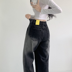 デニム バンディングビンテージウォッシングワイドデニムパンツ BLACK