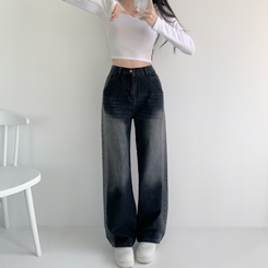 デニム バンディングビンテージウォッシングワイドデニムパンツ BLACK