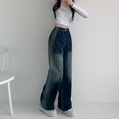 デニム バンディングビンテージウォッシングワイドデニムパンツ DARK DENIM