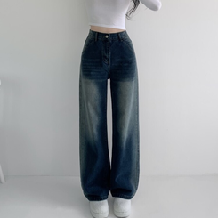 デニム バンディングビンテージウォッシングワイドデニムパンツ DARK DENIM