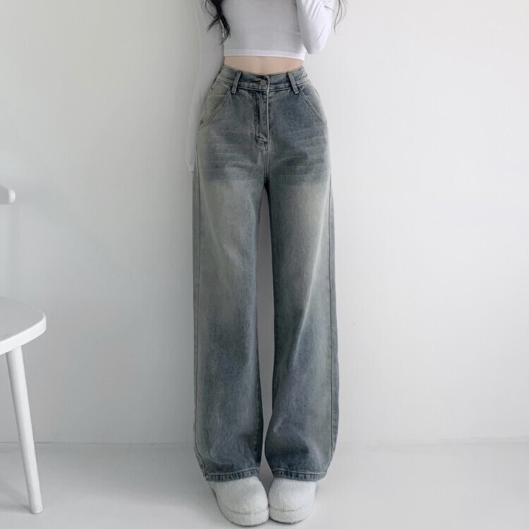 バンディングビンテージウォッシングワイドデニムパンツ LIGHT DENIM
