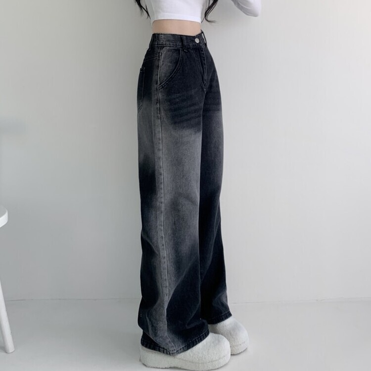 バンディングビンテージウォッシングワイドデニムパンツ BLACK
