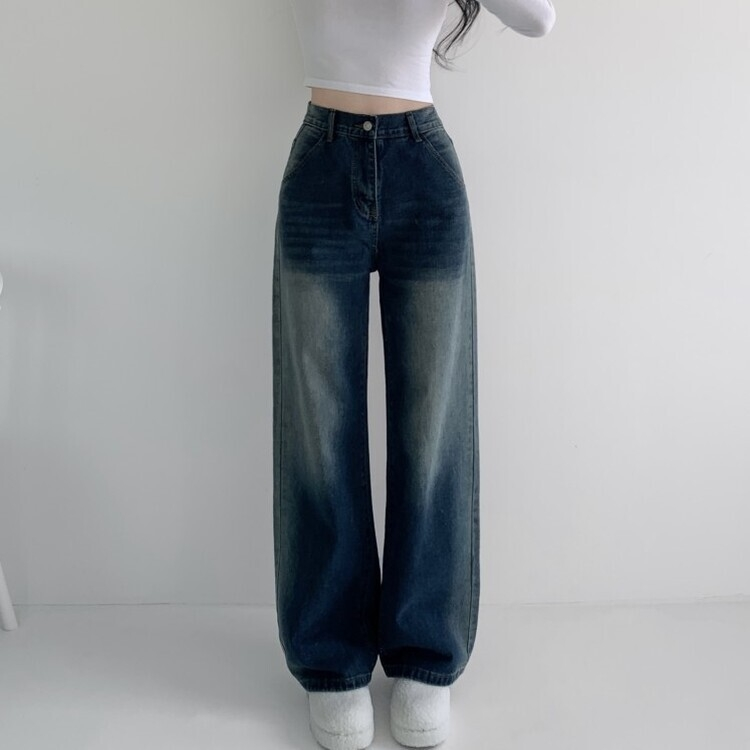 バンディングビンテージウォッシングワイドデニムパンツ DARK DENIM