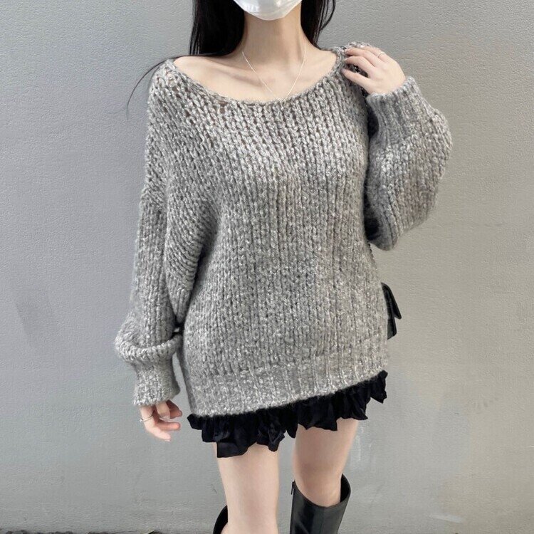 몽글몽글 알파카 울 베이직 루즈핏 니트 그레이