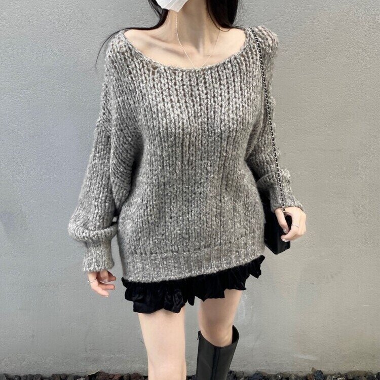 몽글몽글 알파카 울 베이직 루즈핏 니트 그레이