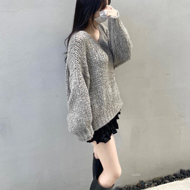 몽글몽글 알파카 울 베이직 루즈핏 니트 그레이