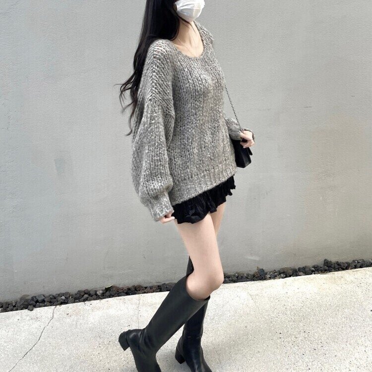 몽글몽글 알파카 울 베이직 루즈핏 니트 그레이