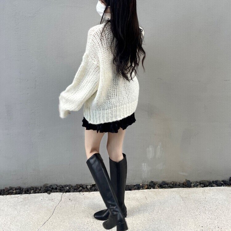 몽글몽글 알파카 울 베이직 루즈핏 니트 아이보리