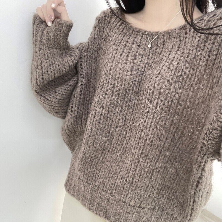 몽글몽글 알파카 울 베이직 루즈핏 니트 밤색