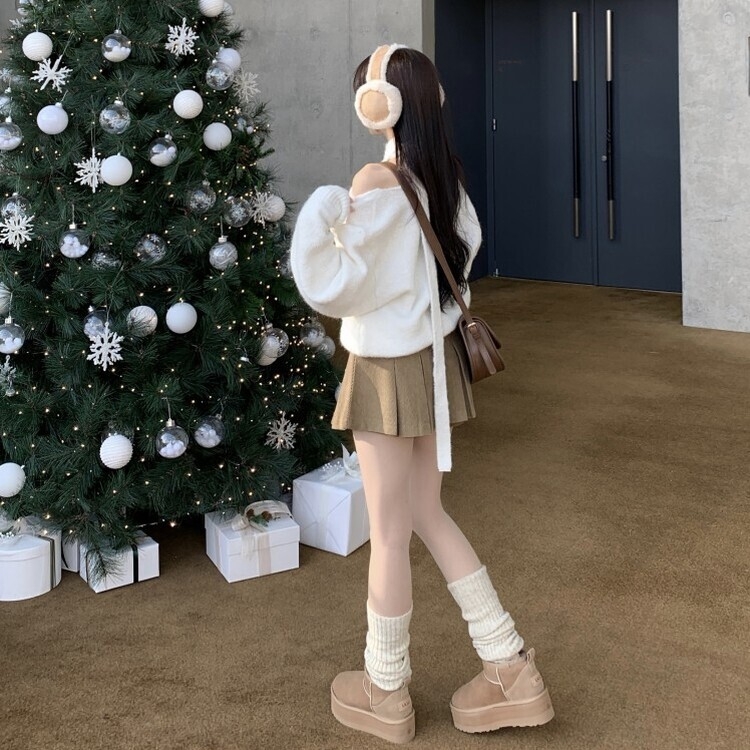 머플러set 베라 브이넥 울 초커 오프숄더 니트 머플러 세트 아이보리