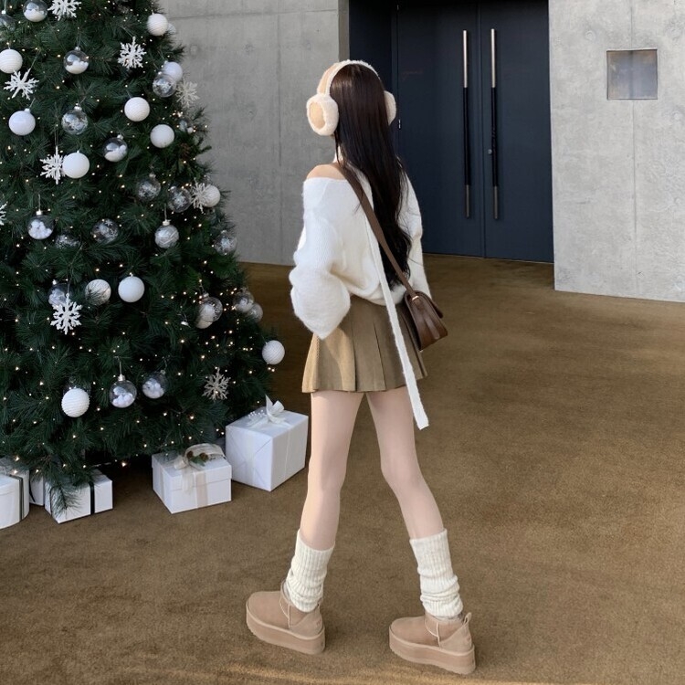 머플러set 베라 브이넥 울 초커 오프숄더 니트 머플러 세트 아이보리