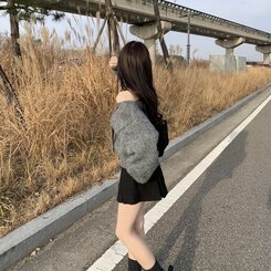 머플러set 베라 브이넥 울 초커 오프숄더 니트 머플러 세트 그레이