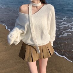 머플러set 베라 브이넥 울 초커 오프숄더 니트 머플러 세트 아이보리