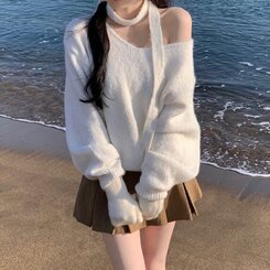 머플러set 베라 브이넥 울 초커 오프숄더 니트 머플러 세트 아이보리