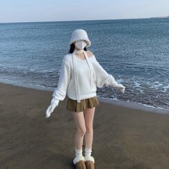 머플러set 베라 브이넥 울 초커 오프숄더 니트 머플러 세트 아이보리