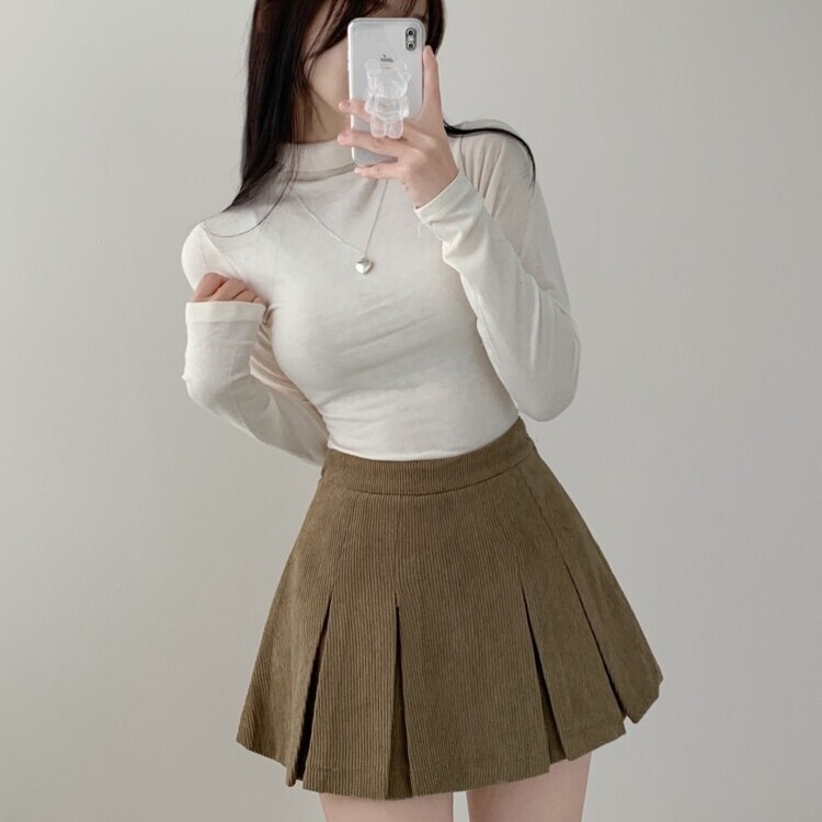 초콜릿 골덴 코듀로이 플리츠 A라인 미니 스커트 팬츠 3color 카멜