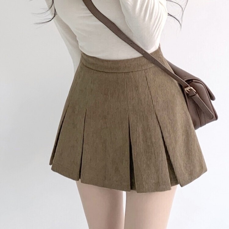 초콜릿 골덴 코듀로이 플리츠 A라인 미니 스커트 팬츠 3color 카멜