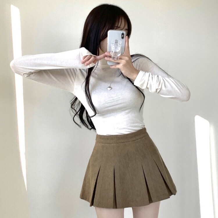 초콜릿 골덴 코듀로이 플리츠 A라인 미니 스커트 팬츠 3color 카멜