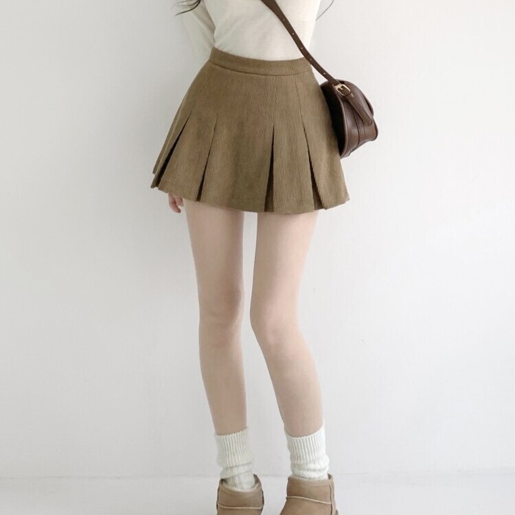 초콜릿 골덴 코듀로이 플리츠 A라인 미니 스커트 팬츠 3color 카멜