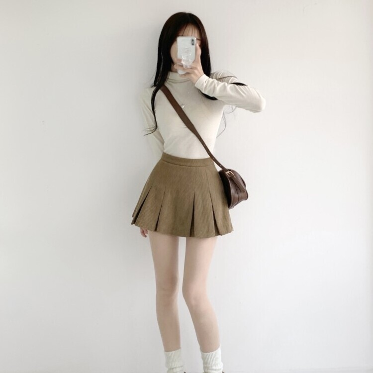 초콜릿 골덴 코듀로이 플리츠 A라인 미니 스커트 팬츠 3color 카멜