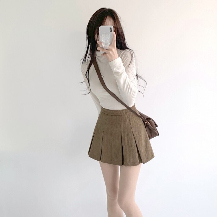 초콜릿 골덴 코듀로이 플리츠 A라인 미니 스커트 팬츠 3color 카멜