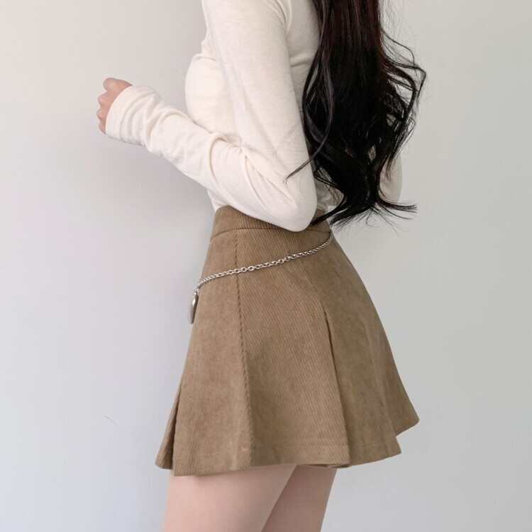 초콜릿 골덴 코듀로이 플리츠 A라인 미니 스커트 팬츠 3color 카멜
