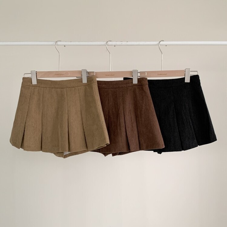 초콜릿 골덴 코듀로이 플리츠 A라인 미니 스커트 팬츠 3color